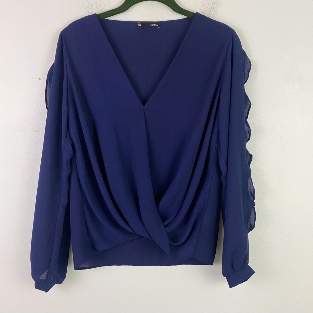 KRISA long sleeve surprise blouse navy faux wrap